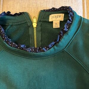J. Crew Factory Green Sweatshirt with Navy Polka Dot Trim
